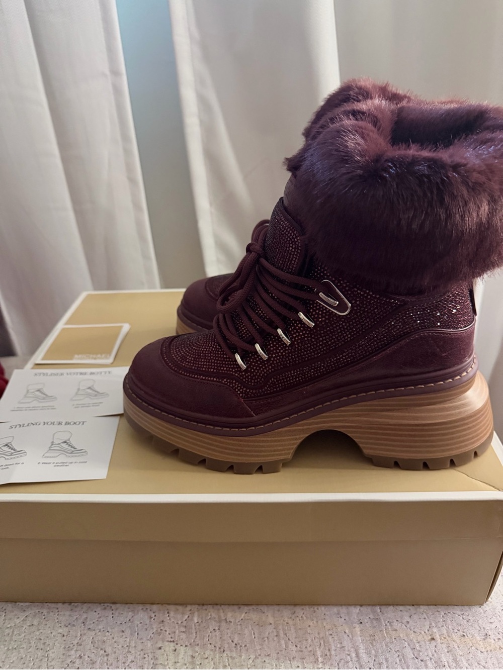 NEW Michael Kors Shiloh Embellished Boots Oxblood 9M